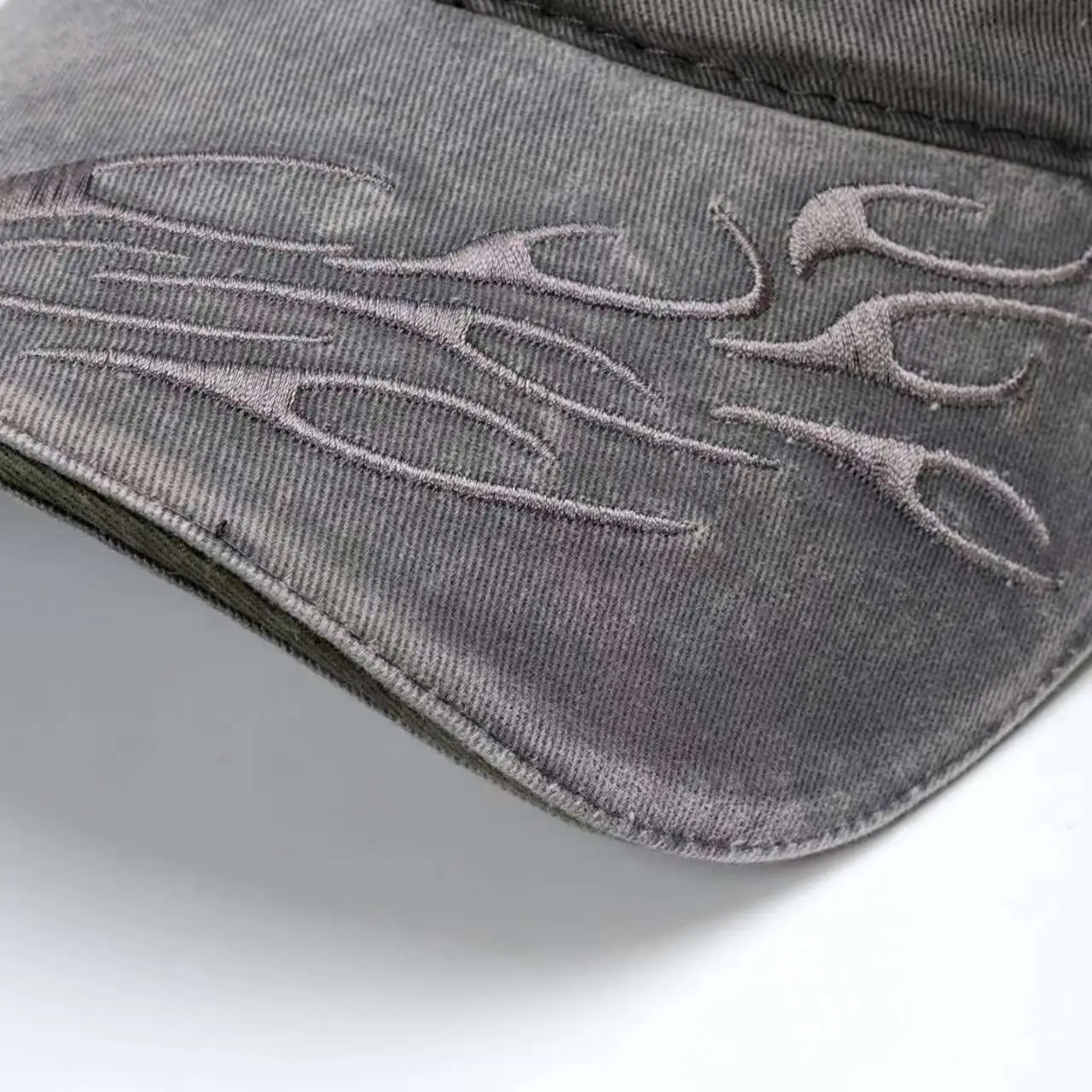Washed Vintage Baseball Cap Women Flame Holes Embroidery — feature 9
