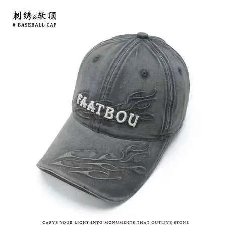 Washed Vintage Baseball Cap Women Flame Holes Embroidery - Image 3