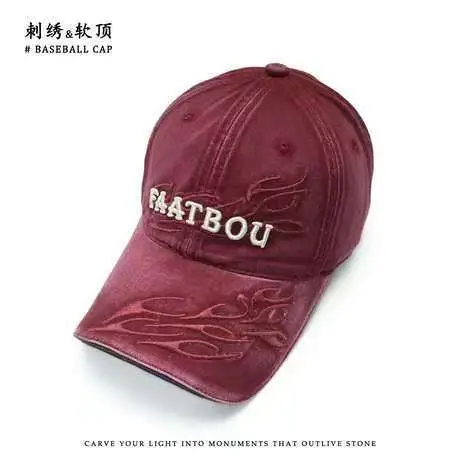 Washed Vintage Baseball Cap Women Flame Holes Embroidery - Image 4