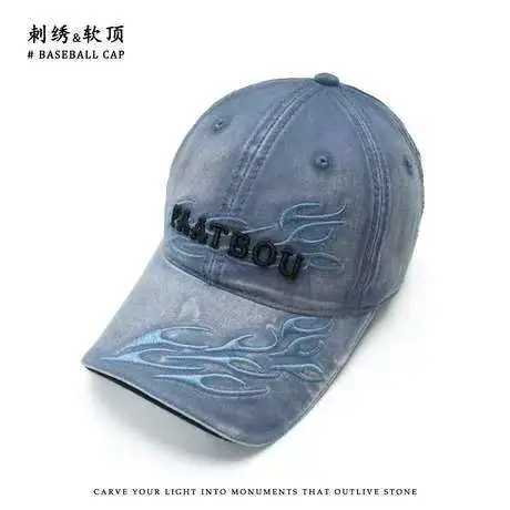 Washed Vintage Baseball Cap Women Flame Holes Embroidery - Image 6