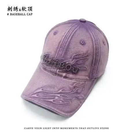 Washed Vintage Baseball Cap Women Flame Holes Embroidery - Image 7
