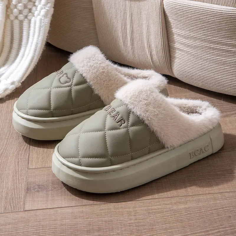 Pink Fleece Lined Slippers for Women Winter Home Use