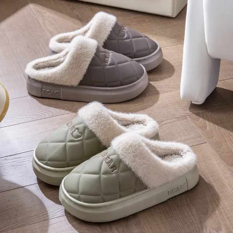 Pink Fleece Lined Slippers for Women Winter Home Use