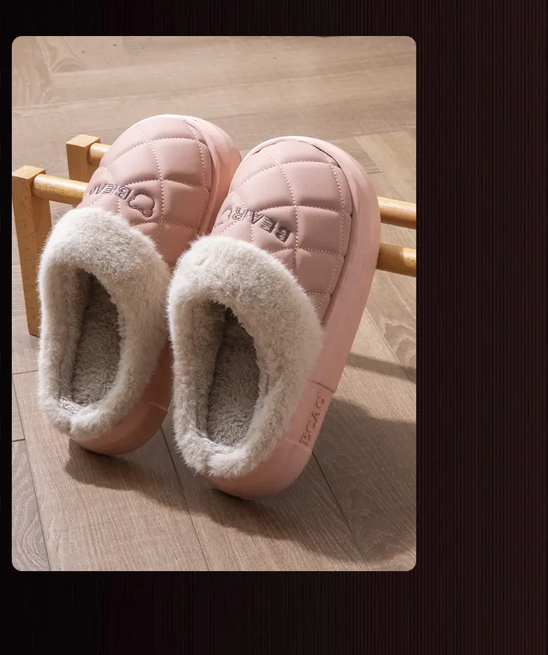 Pink Fleece Lined Slippers for Women Winter Home Use — feature 15