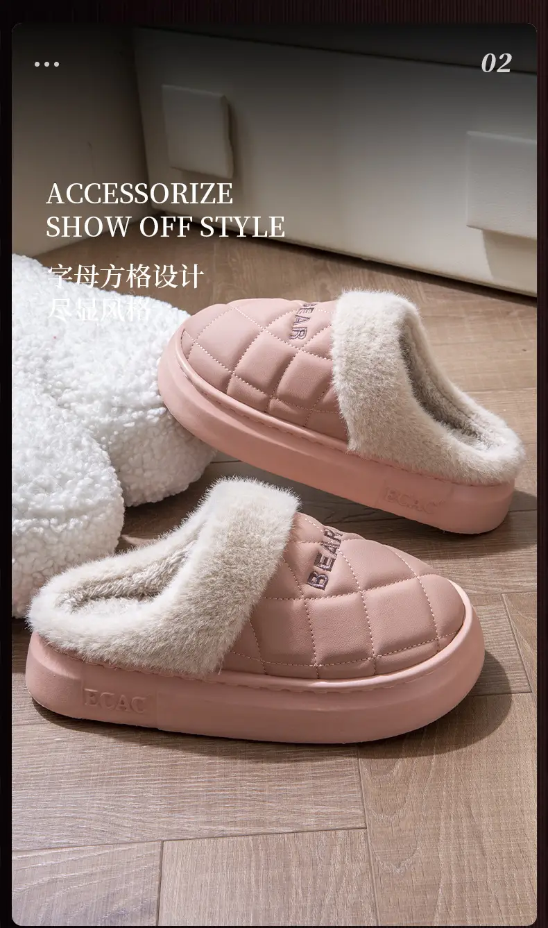 Pink Fleece Lined Slippers for Women Winter Home Use — feature 8