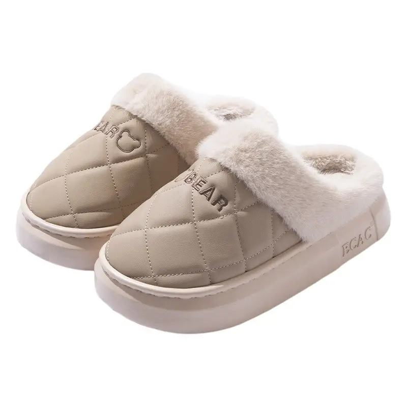 Pink Fleece Lined Slippers for Women Winter Home Use