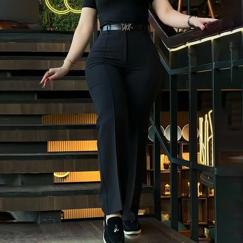 Women Straight Leg Work Pants High Waist White - Image 2