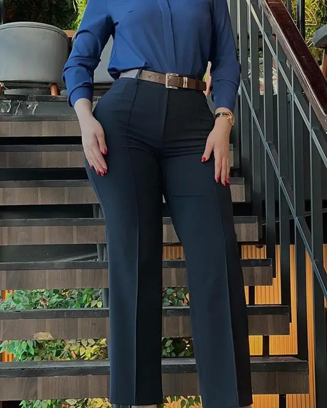 Women Straight Leg Work Pants High Waist White - Image 3