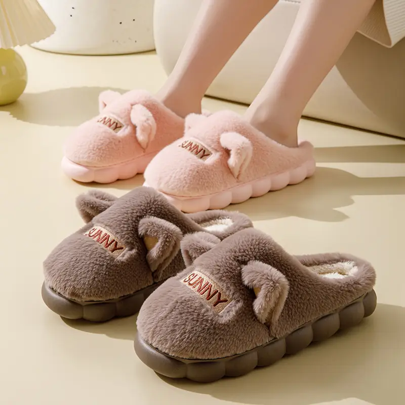 Women's Furry Slippers Winter Warm Grey Non-Slip - Image 7