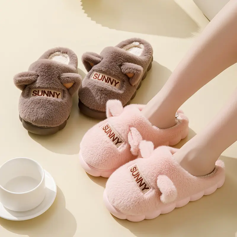 Women's Furry Slippers Winter Warm Grey Non-Slip - Image 8