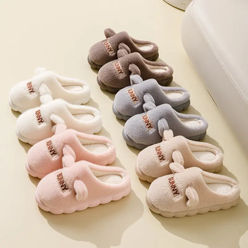 Women's Furry Slippers Winter Warm Grey Non-Slip - Image 9