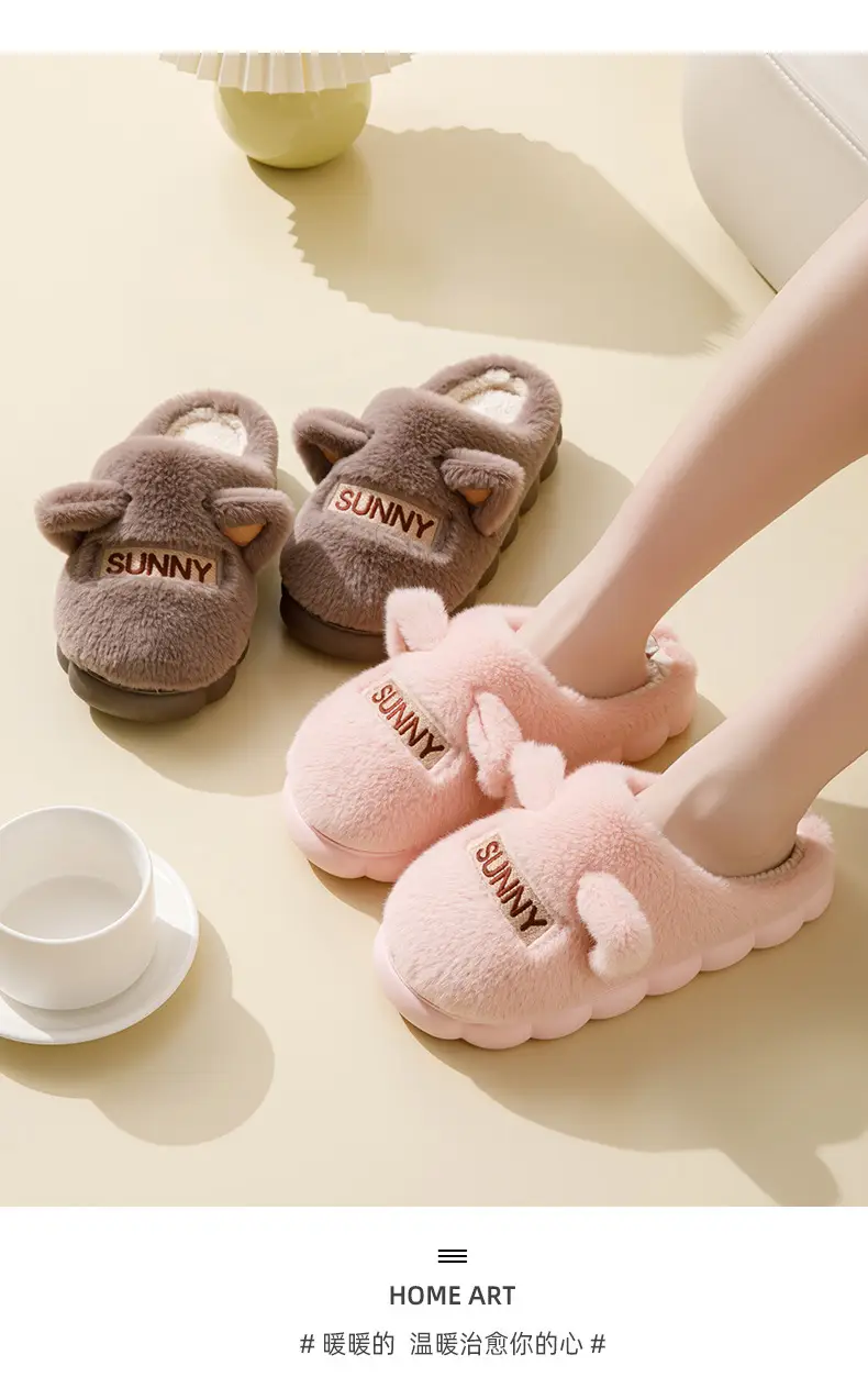 Women's Furry Slippers Winter Warm Grey Non-Slip — feature 11
