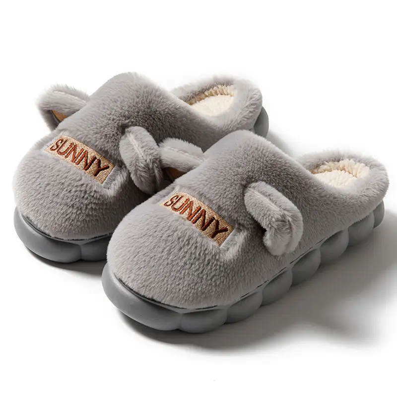 Women's Furry Slippers Winter Warm Grey Non-Slip - Image 4