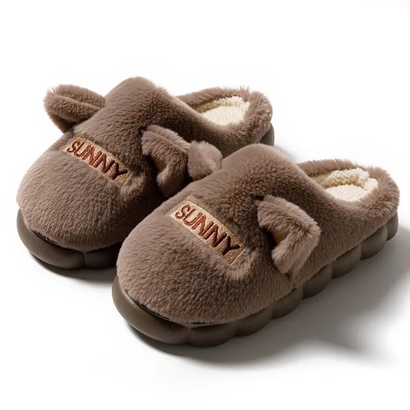 Women's Furry Slippers Winter Warm Grey Non-Slip - Image 5