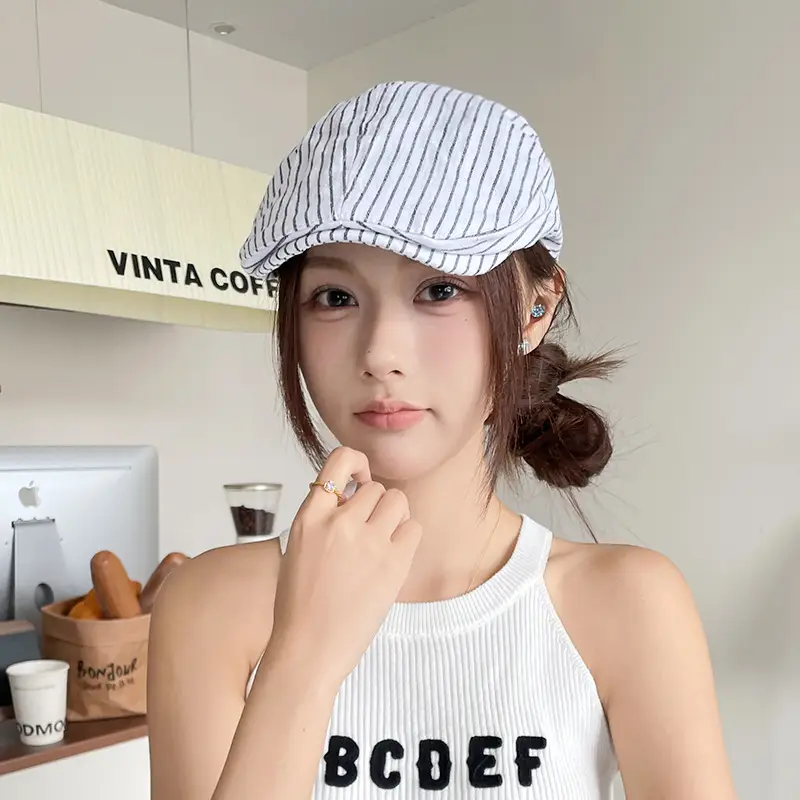 Women Korean Niche Striped Forward Cap Spring Autumn Thin Breathable — feature 10