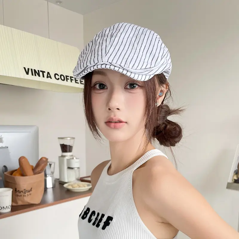 Women Korean Niche Striped Forward Cap Spring Autumn Thin Breathable — feature 11