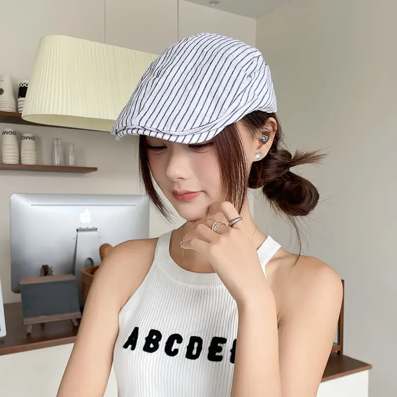 Women Korean Niche Striped Forward Cap Spring Autumn Thin Breathable — feature 14