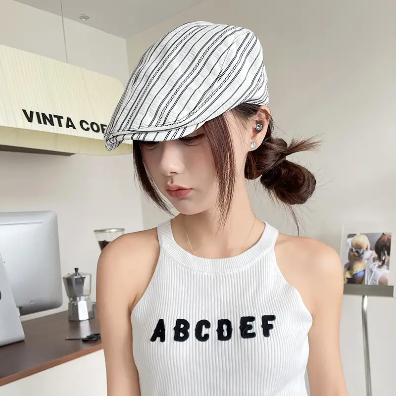 Women Korean Niche Striped Forward Cap Spring Autumn Thin Breathable — feature 9