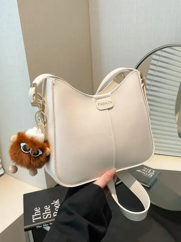 Beige Textured Shoulder Crossbody Bag for Women 2026