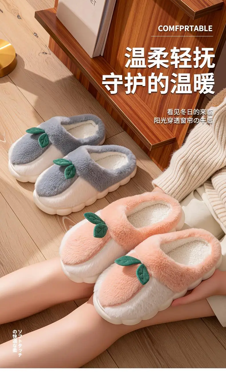 2025 Winter Warm Cotton Fruit Slippers Brown — feature 1