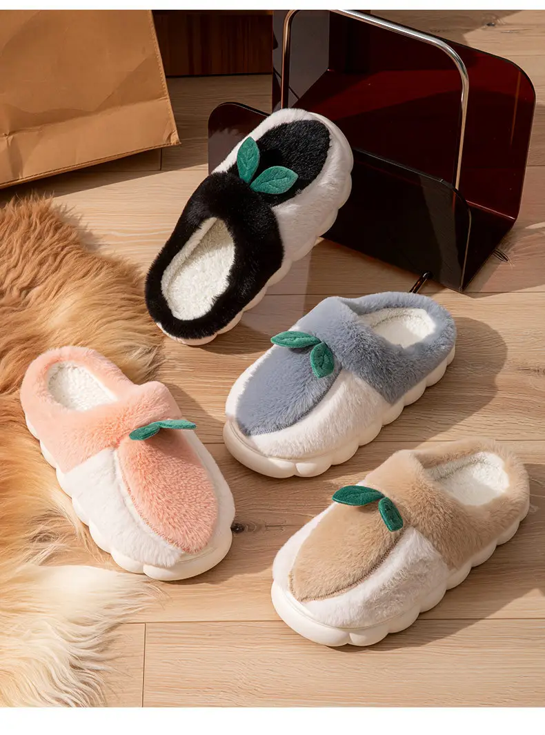 2025 Winter Warm Cotton Fruit Slippers Brown — feature 4