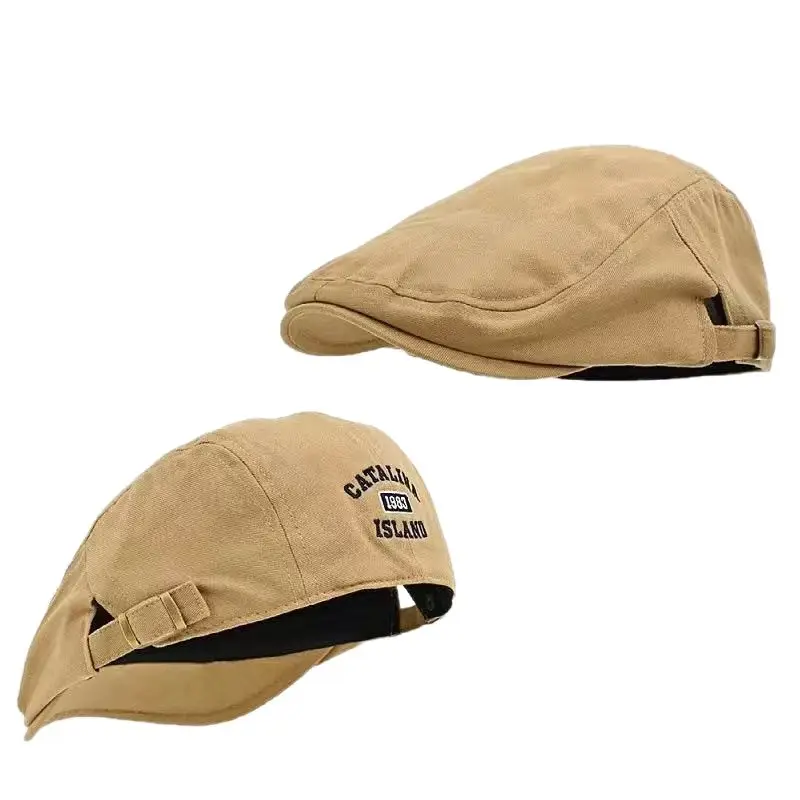 Japanese Style Embroidered Duckbill Hat Beige - Image 9
