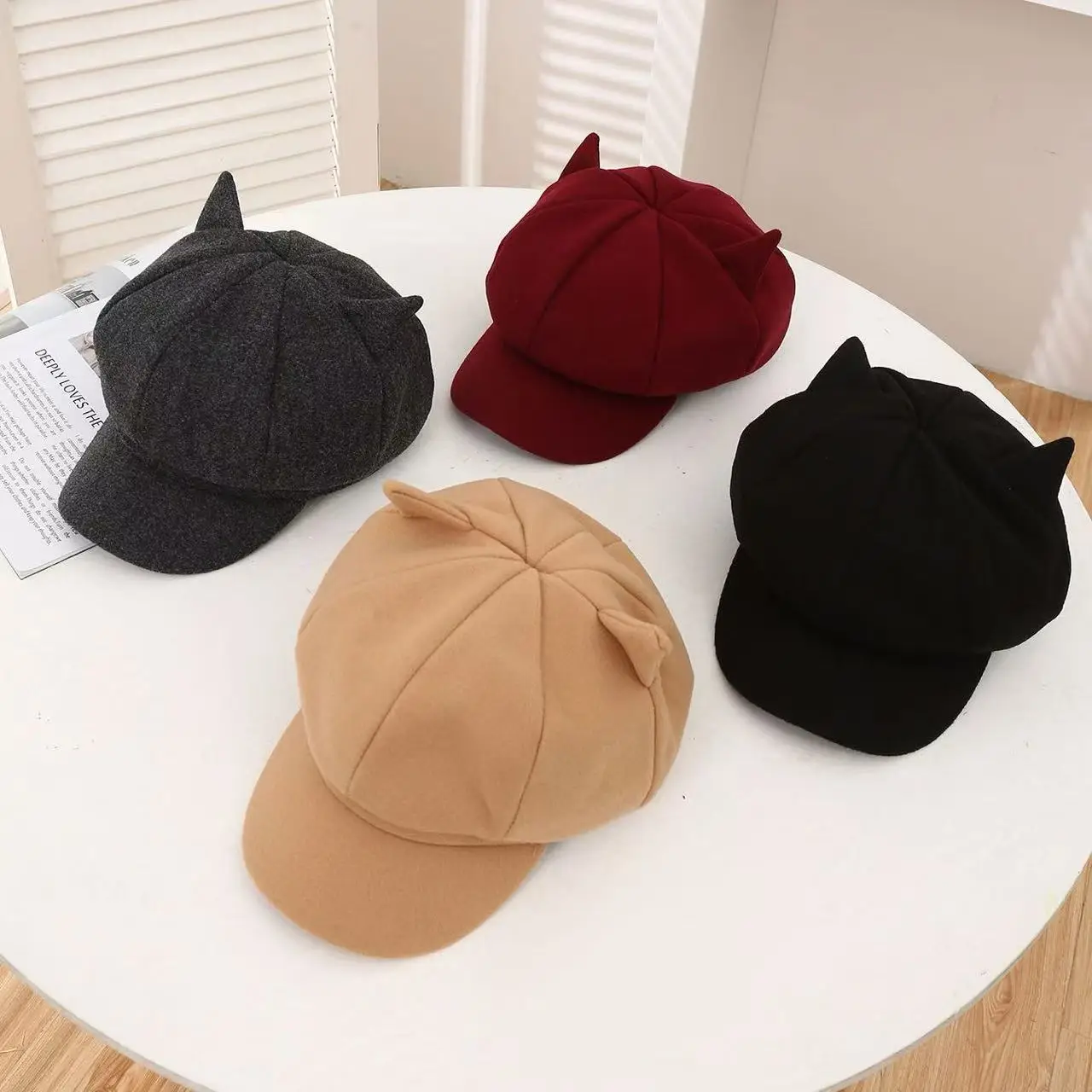 Cat Ear Woolen Beret for Men Women Autumn Winter - Image 5
