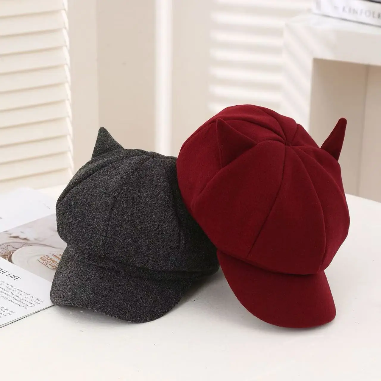 Cat Ear Woolen Beret for Men Women Autumn Winter - Image 6
