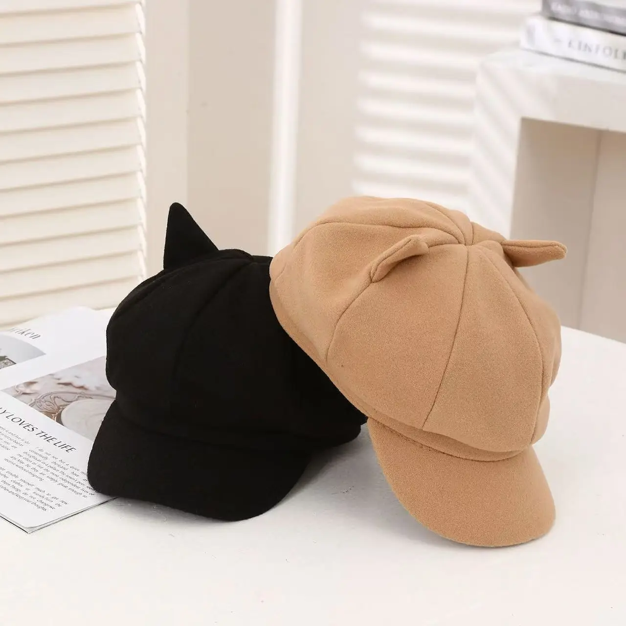 Cat Ear Woolen Beret for Men Women Autumn Winter - Image 7