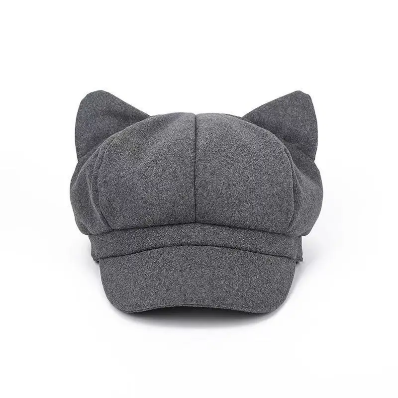 Cat Ear Woolen Beret for Men Women Autumn Winter — feature 13