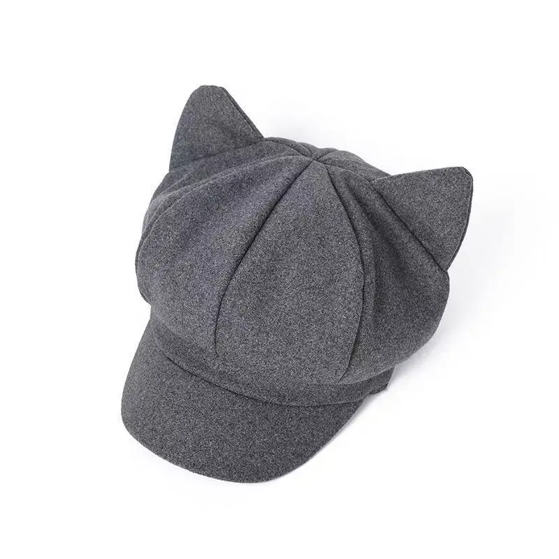 Cat Ear Woolen Beret for Men Women Autumn Winter — feature 15