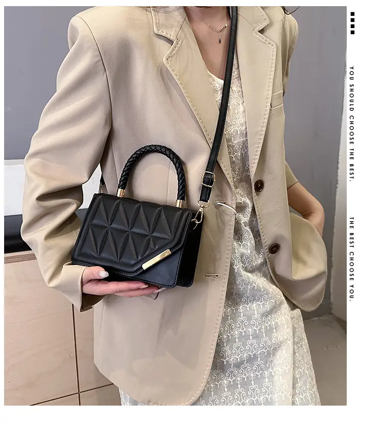 2025 Black Embossed Square Shoulder Bag with Gold Hardware — feature 1