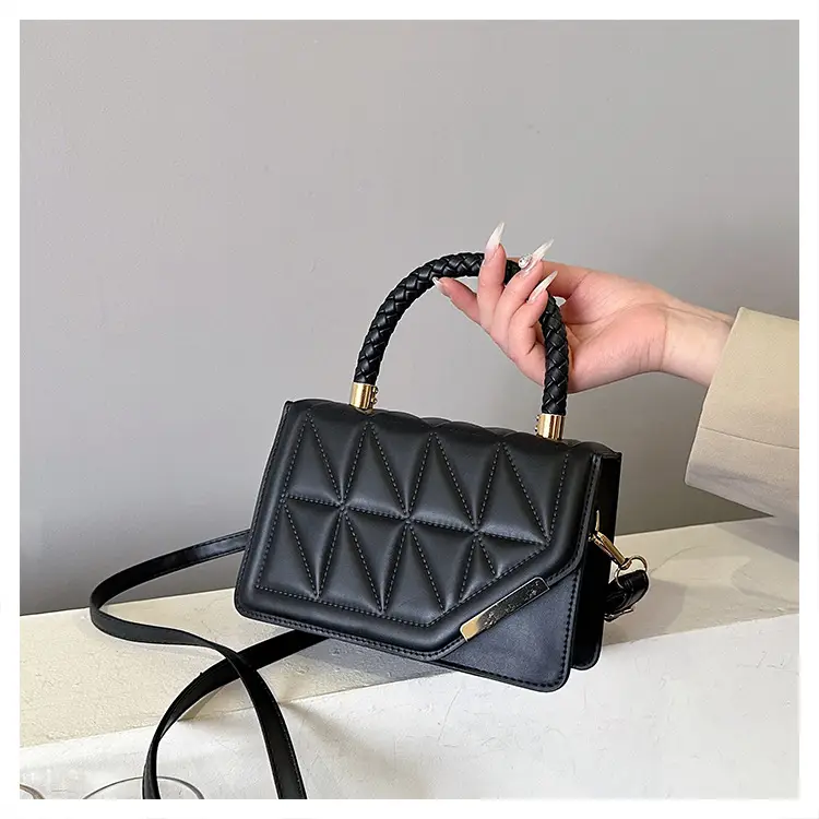 2025 Black Embossed Square Shoulder Bag with Gold Hardware — feature 19