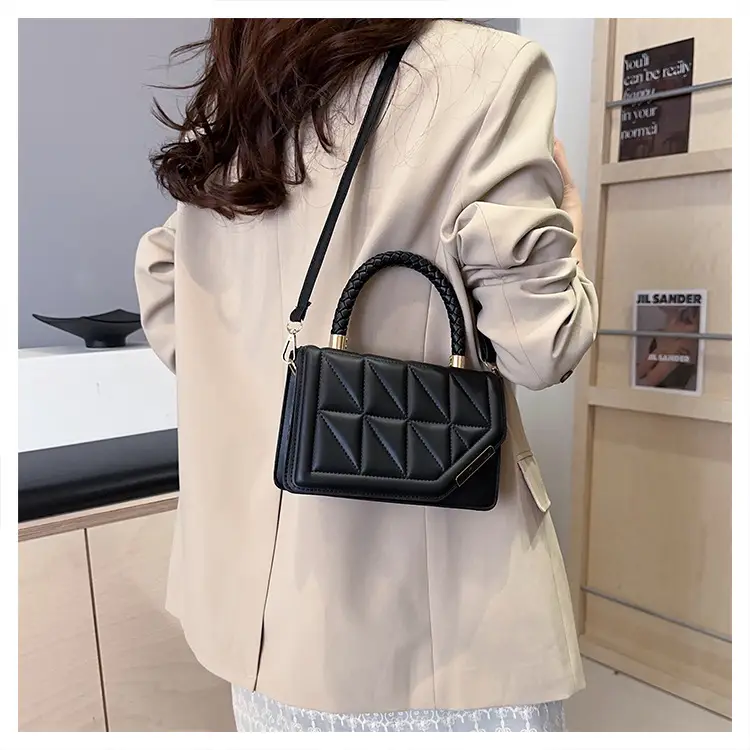 2025 Black Embossed Square Shoulder Bag with Gold Hardware — feature 20