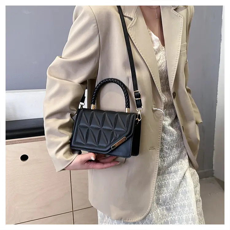 2025 Black Embossed Square Shoulder Bag with Gold Hardware — feature 21