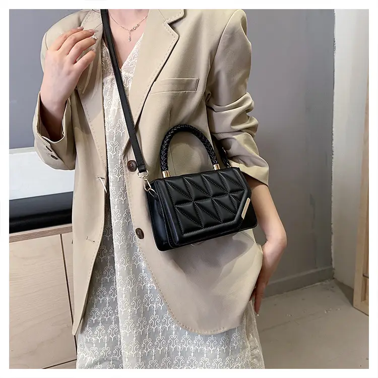 2025 Black Embossed Square Shoulder Bag with Gold Hardware — feature 22