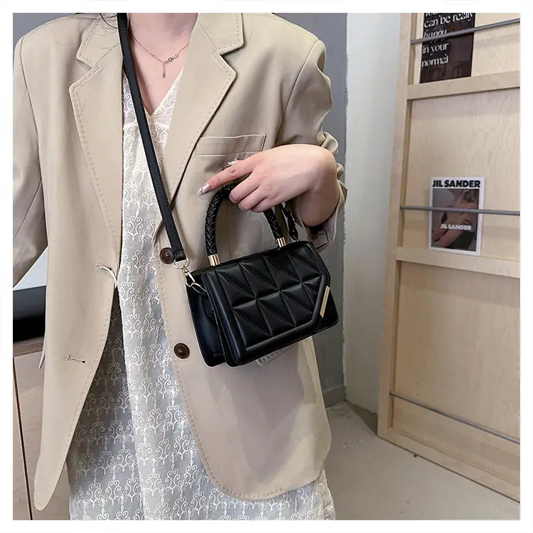2025 Black Embossed Square Shoulder Bag with Gold Hardware — feature 23