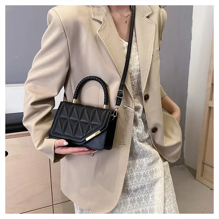 2025 Black Embossed Square Shoulder Bag with Gold Hardware — feature 24