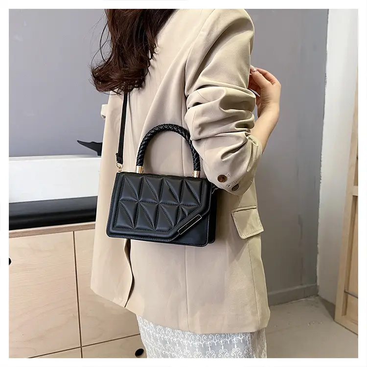 2025 Black Embossed Square Shoulder Bag with Gold Hardware — feature 25
