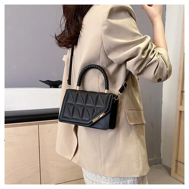 2025 Black Embossed Square Shoulder Bag with Gold Hardware — feature 26