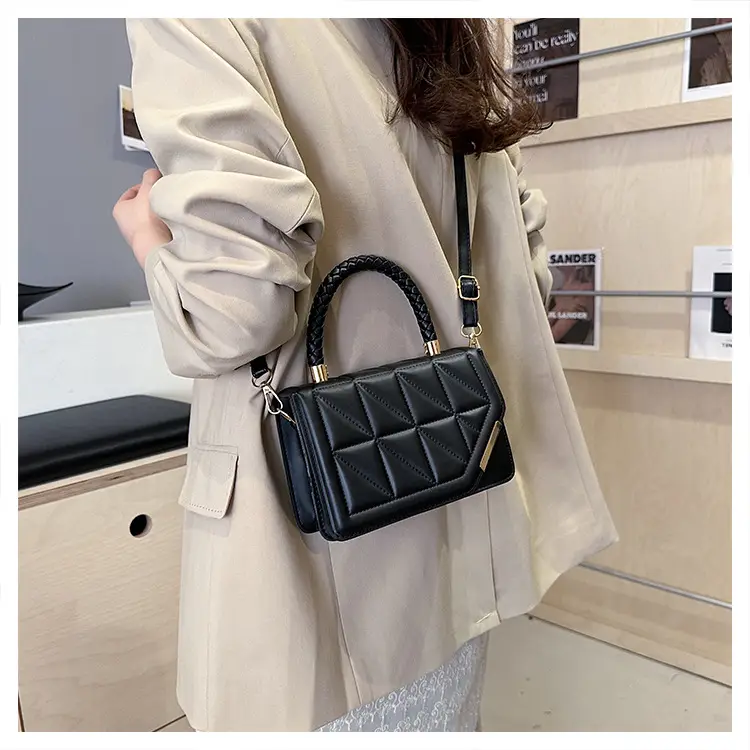 2025 Black Embossed Square Shoulder Bag with Gold Hardware — feature 27