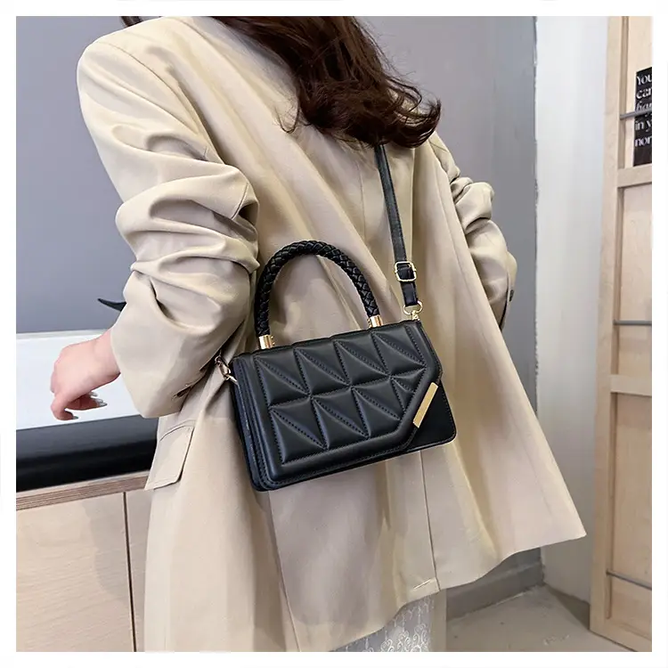 2025 Black Embossed Square Shoulder Bag with Gold Hardware — feature 28
