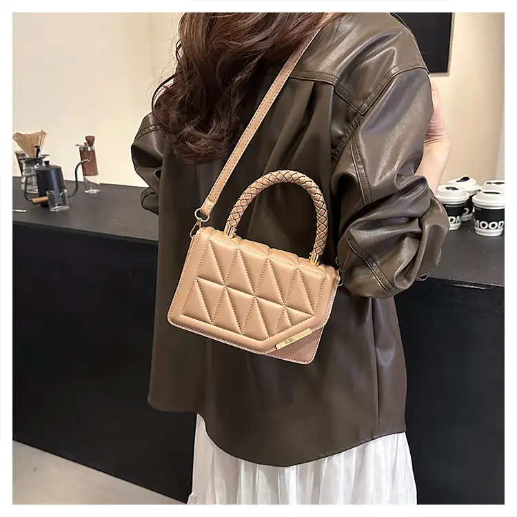 2025 Black Embossed Square Shoulder Bag with Gold Hardware — feature 29