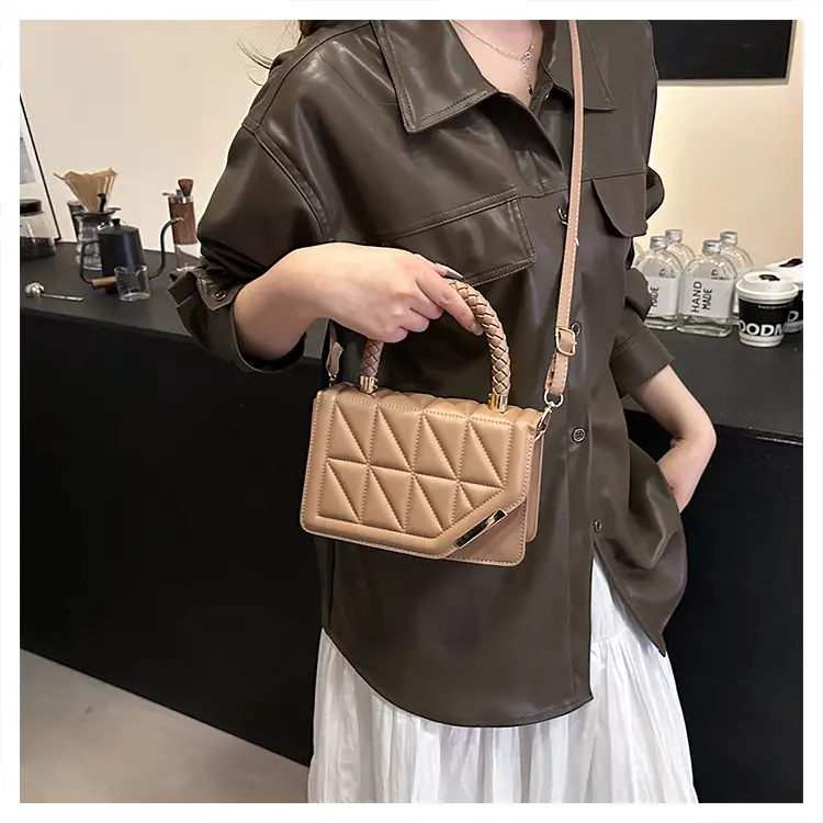 2025 Black Embossed Square Shoulder Bag with Gold Hardware — feature 31