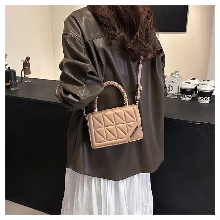 2025 Black Embossed Square Shoulder Bag with Gold Hardware — feature 33