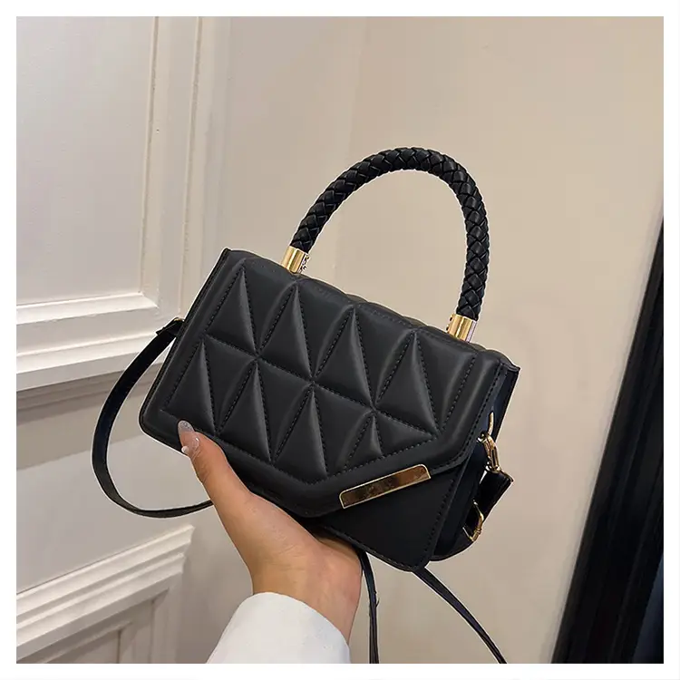 2025 Black Embossed Square Shoulder Bag with Gold Hardware — feature 42