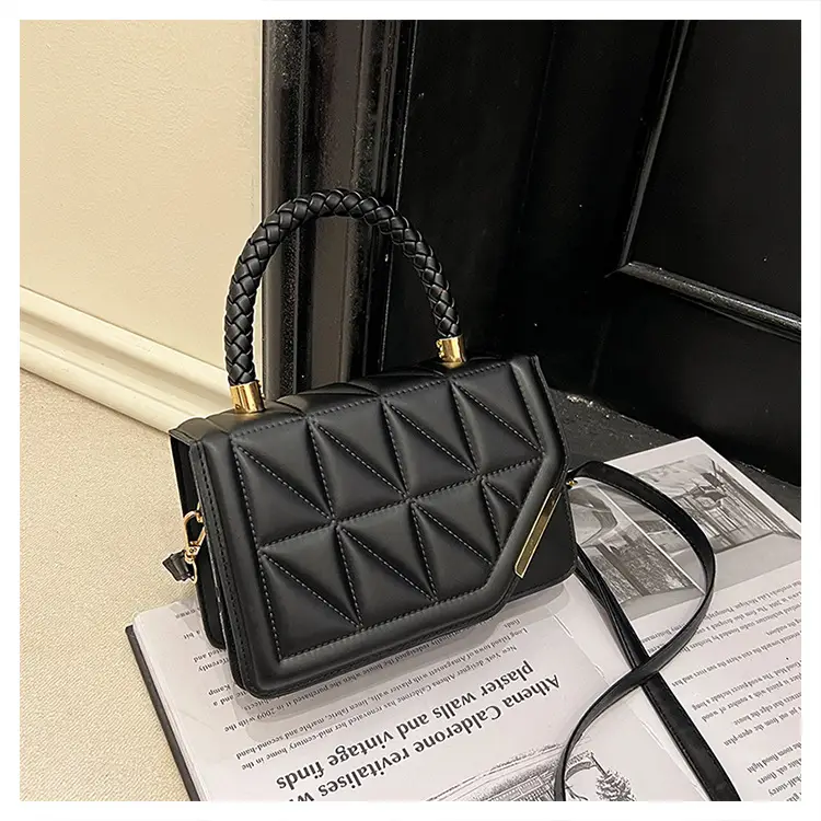 2025 Black Embossed Square Shoulder Bag with Gold Hardware — feature 47