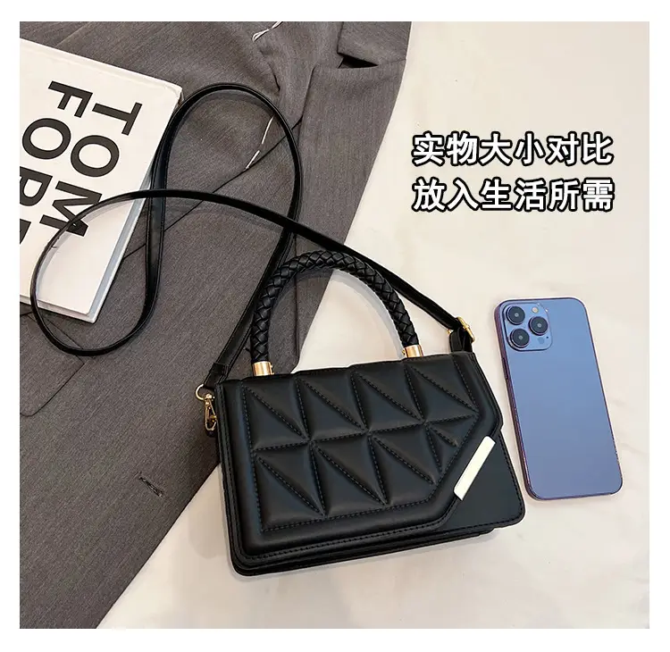 2025 Black Embossed Square Shoulder Bag with Gold Hardware — feature 6