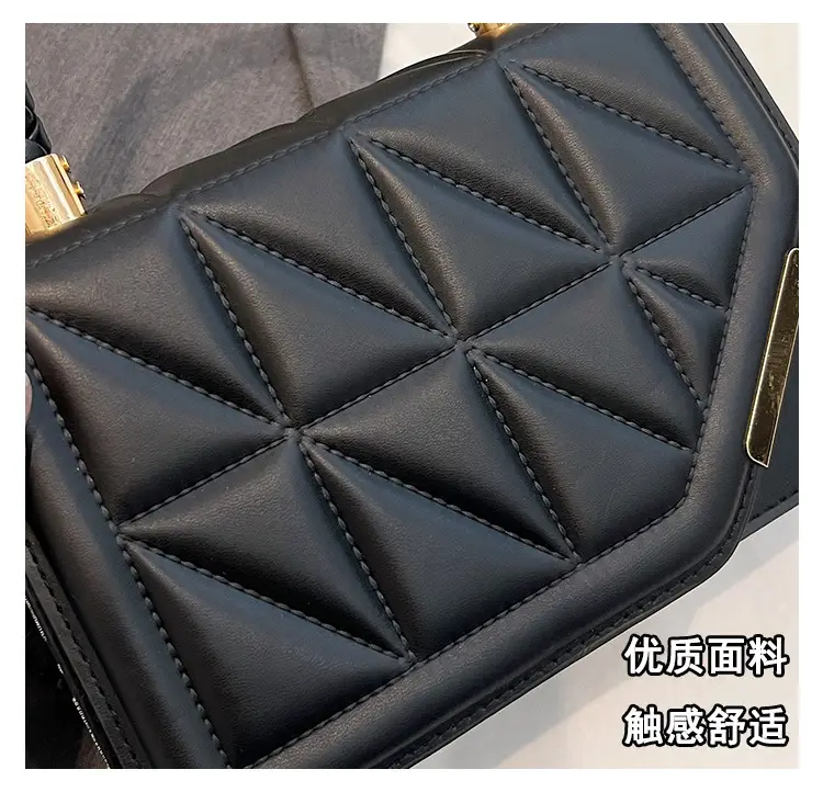 2025 Black Embossed Square Shoulder Bag with Gold Hardware — feature 7
