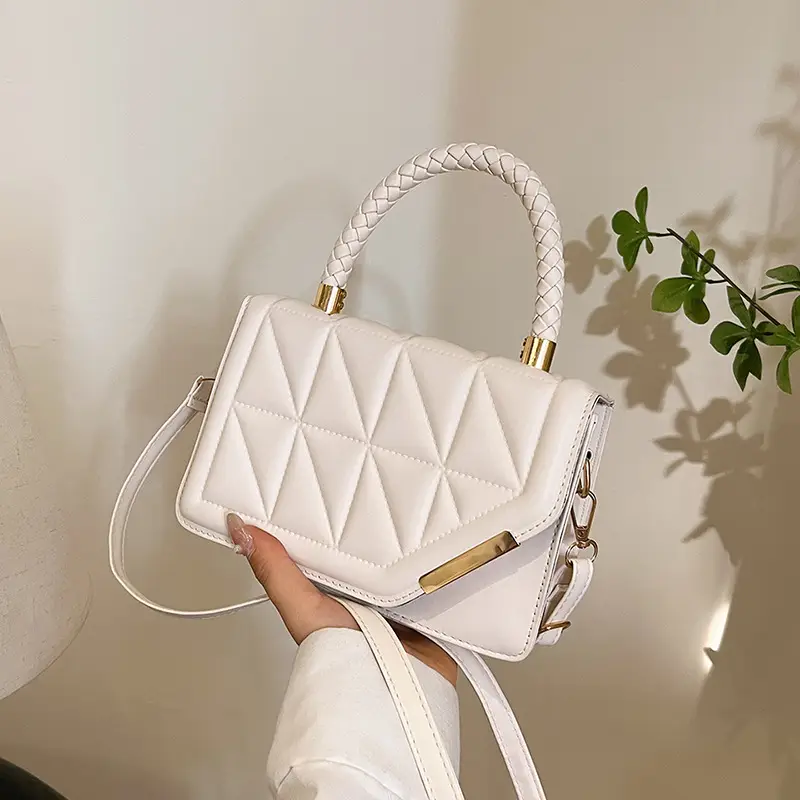 2025 Black Embossed Square Shoulder Bag with Gold Hardware - Image 2